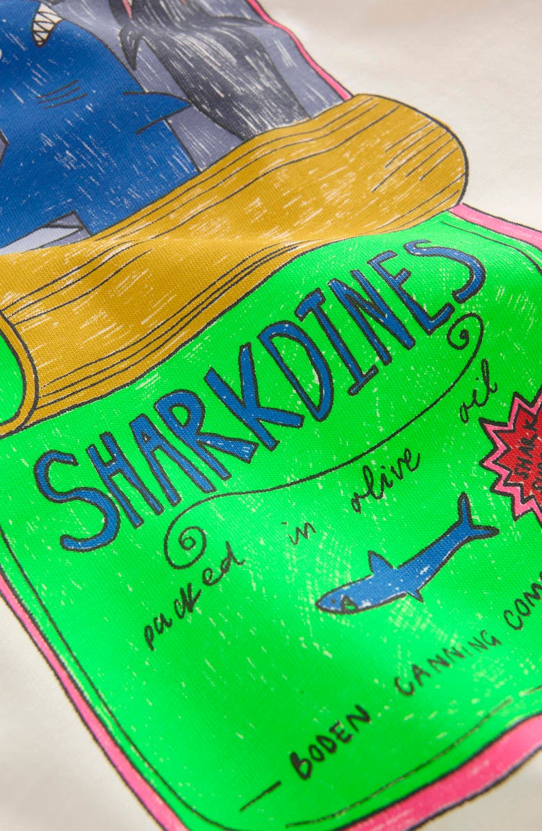 Mini Boden Kids' Sharkdines Cotton Graphic T-Shirt, Alternate, color, Tbc Parchament Sardine Can