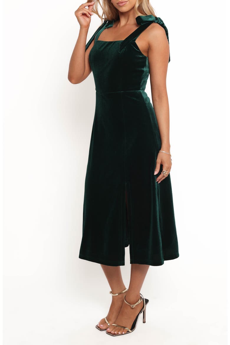Laurel Tie Shoulder A-Line Velvet Midi Dress, Alternate, color, EMERALD GREEN