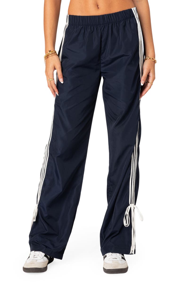 EDIKTED Remy Tie Detail Track Pants, Main, color, Navy
