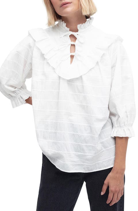 Kelburn Ruffle Tie Neck Cotton Top