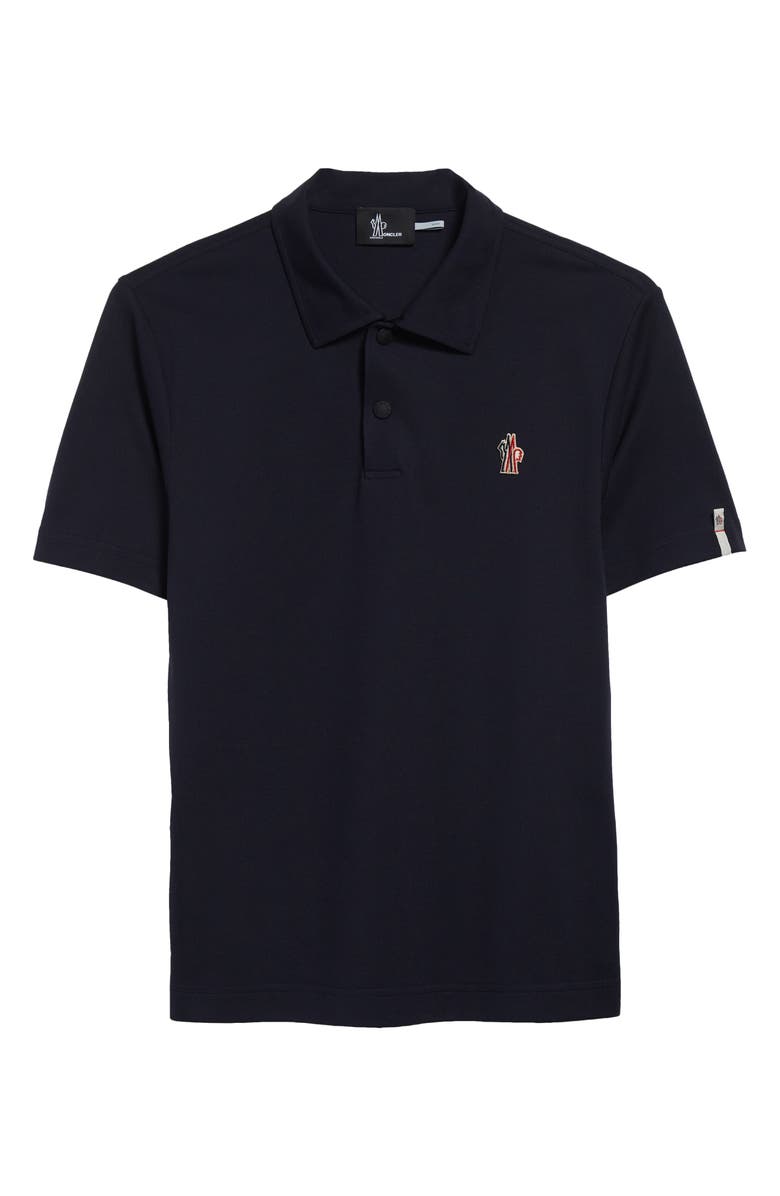 Moncler Logo Patch Nylon Piqué Polo, Alternate, color, Navy Blue