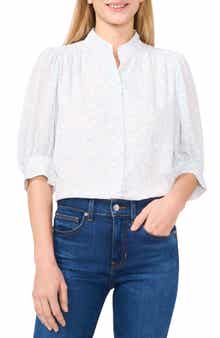 CeCe Printed Puff Sleeve Button-Up Shirt