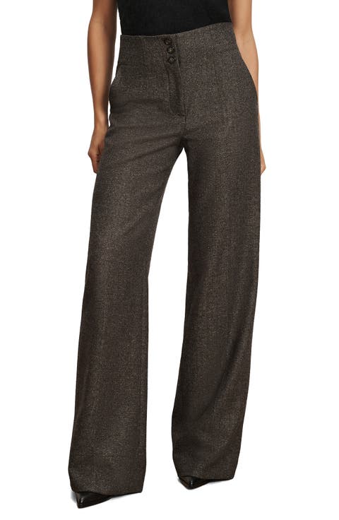 Giovanna High Waist Herringbone Wide Leg Pants
