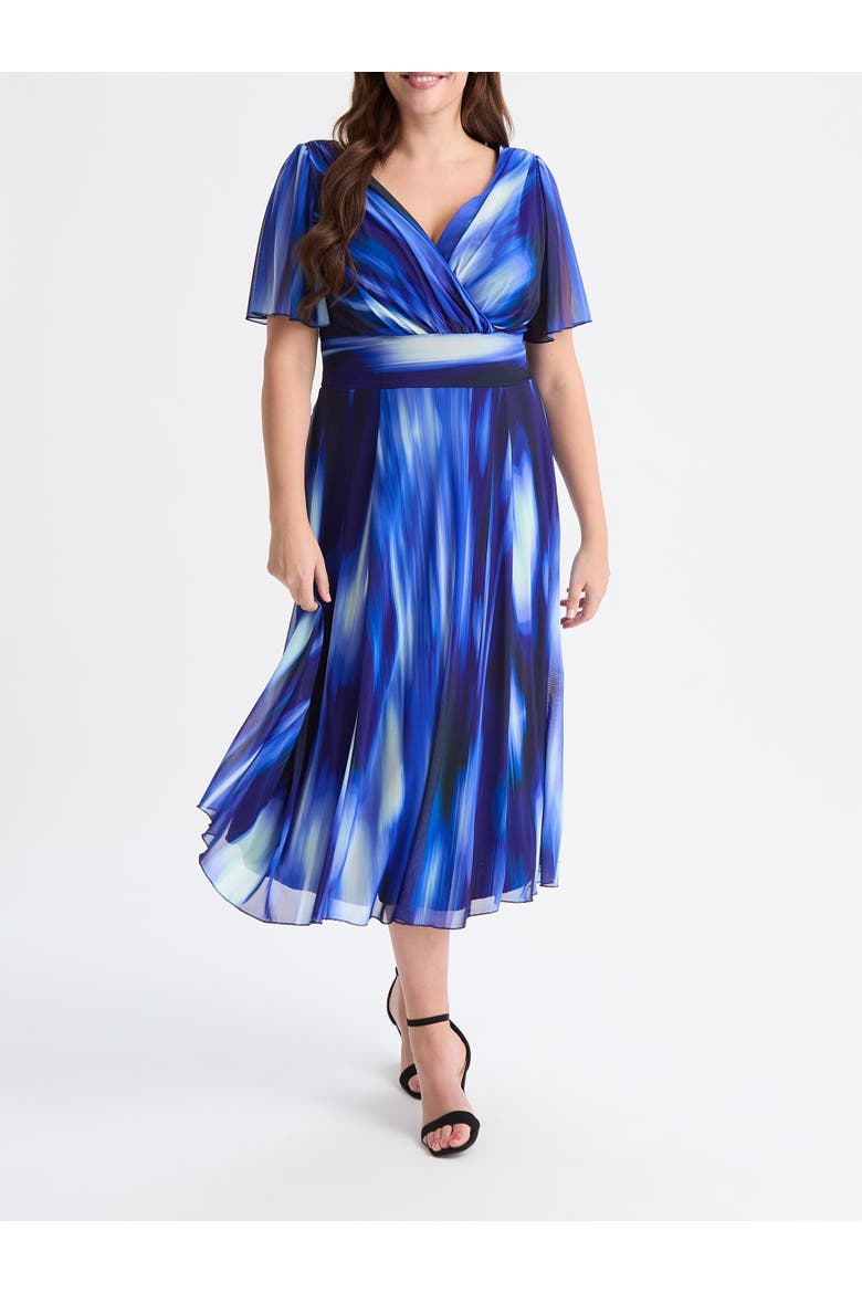 Victoria Ikat Angel Sleeve Midi Dress, Alternate, color, Blue Ikat