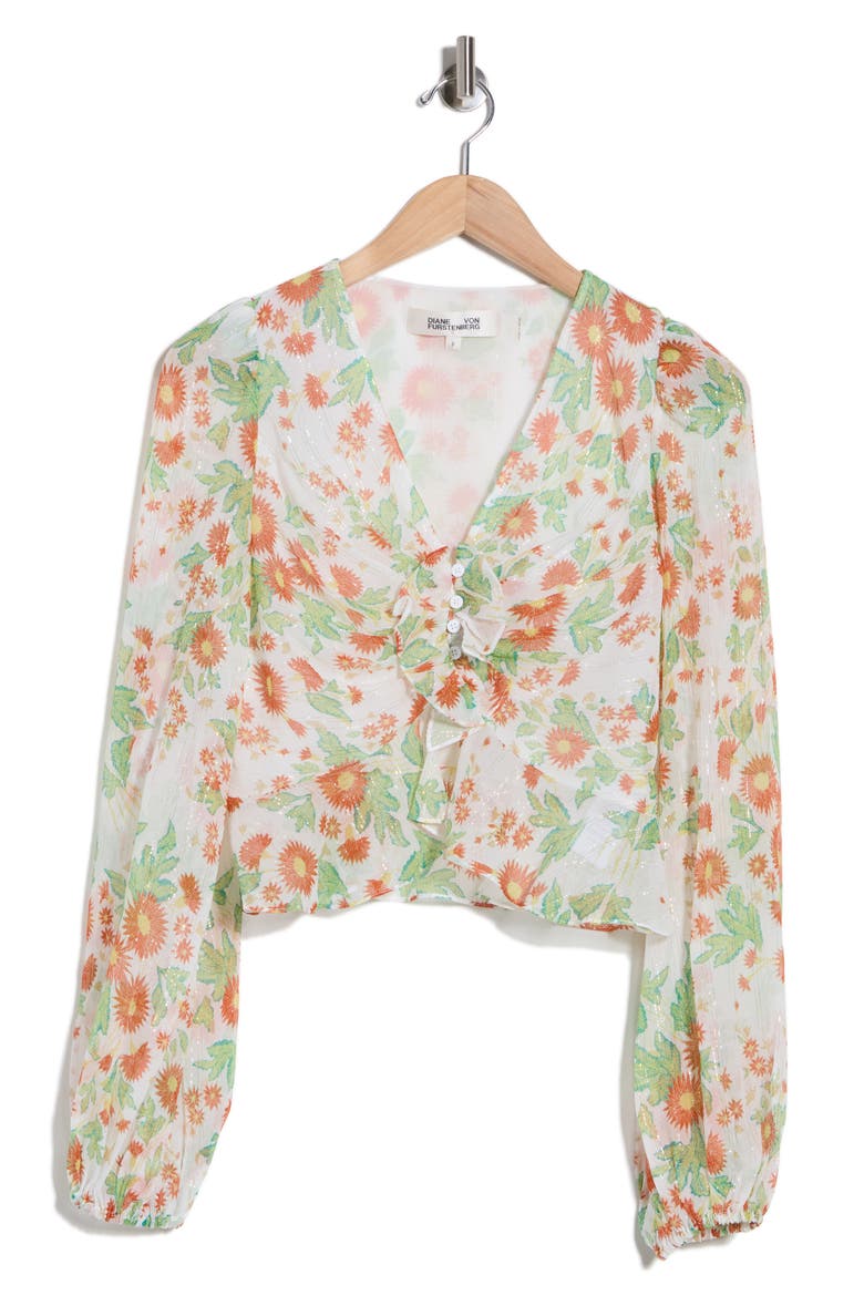 Mary Lurex Long Sleeve Top, Main, color, MARLENE BATIK SMALL IVORY