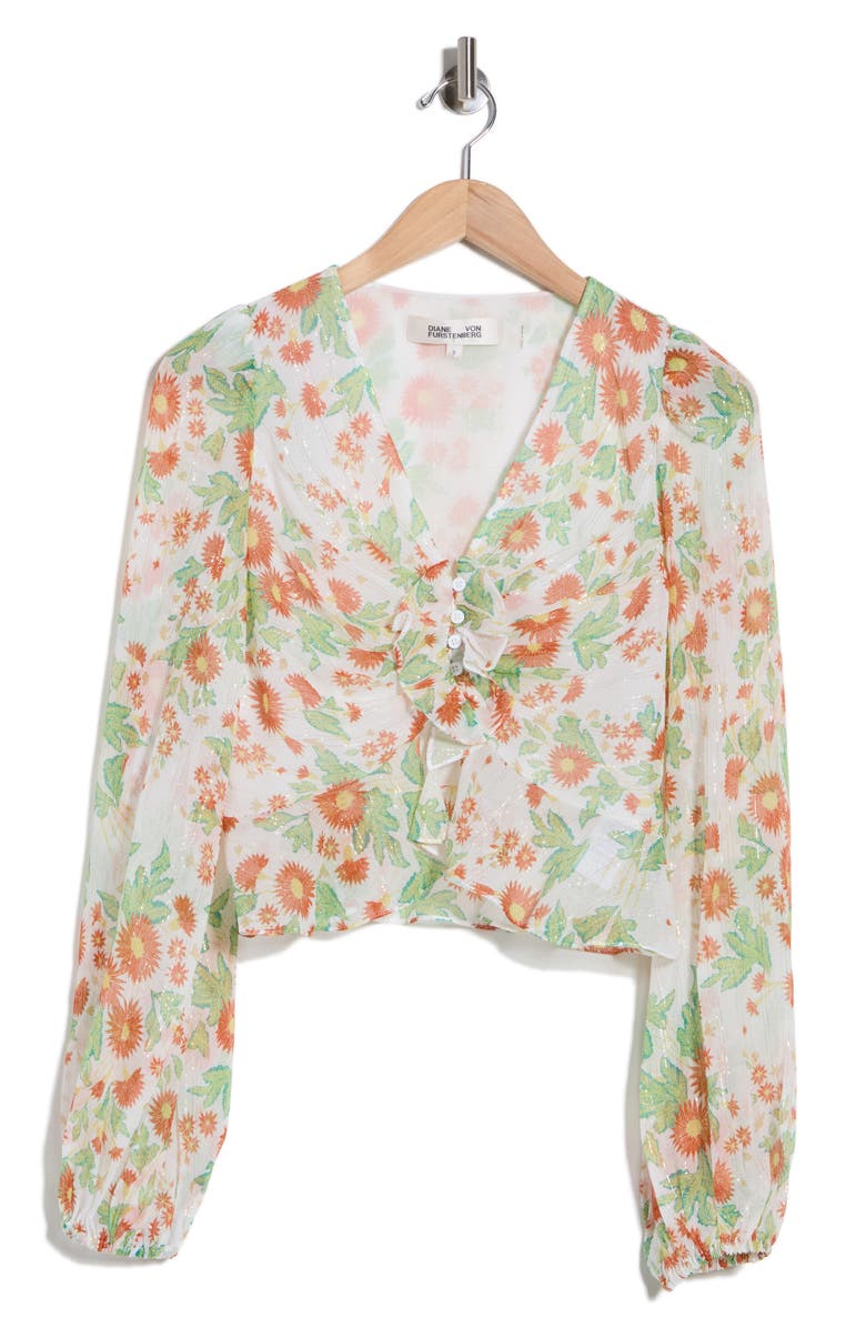 DVF Mary Lurex Long Sleeve Top, Main, color, Marlene Batik Small Ivory