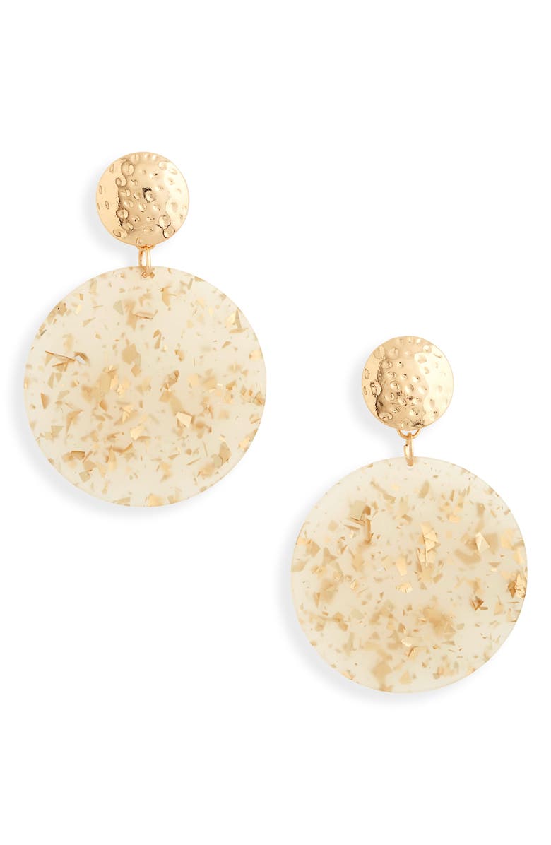BP. Glitter Resin Disc Drop Earrings, Main, color, 