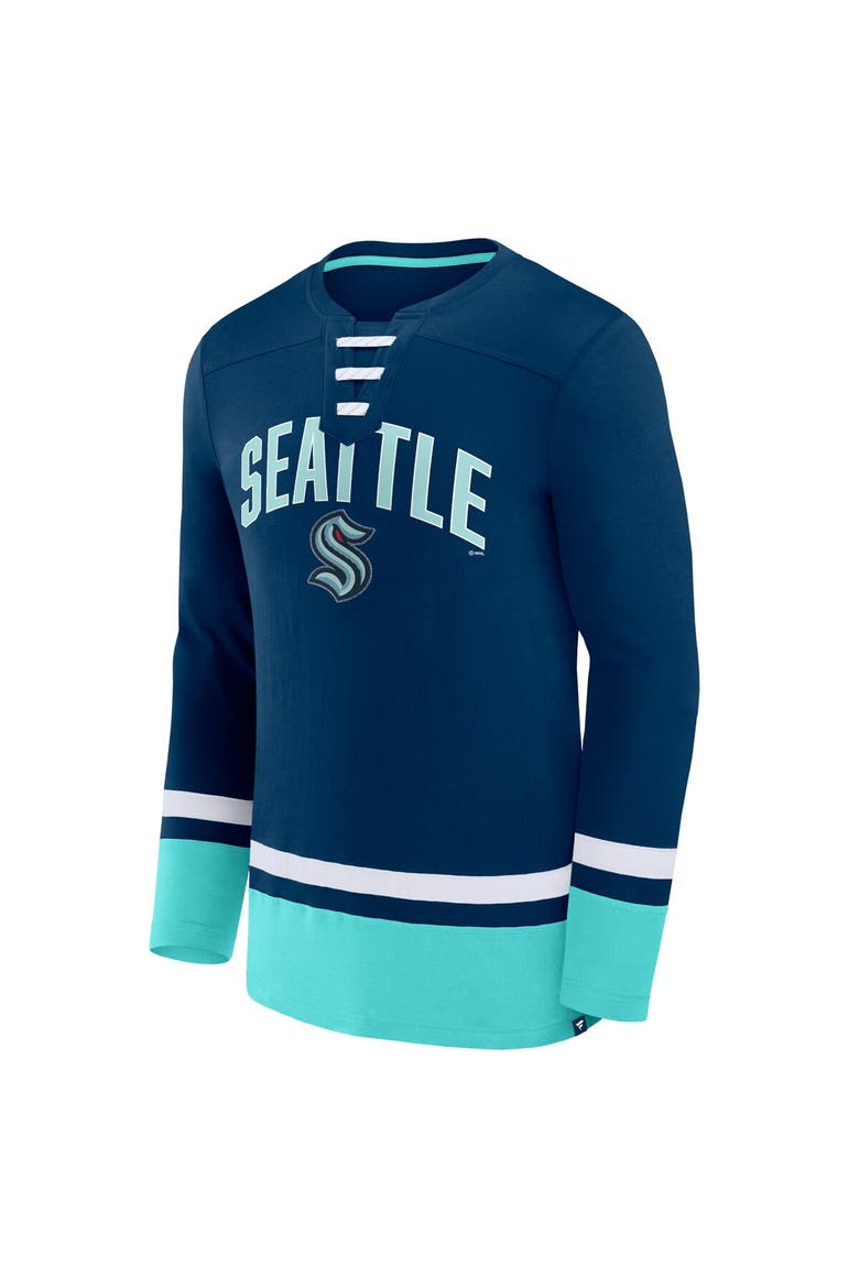 Men's Fanatics Branded Deep Sea Blue Seattle Kraken Back Pass Lace-Up Long Sleeve T-Shirt, Alternate, color, Navy