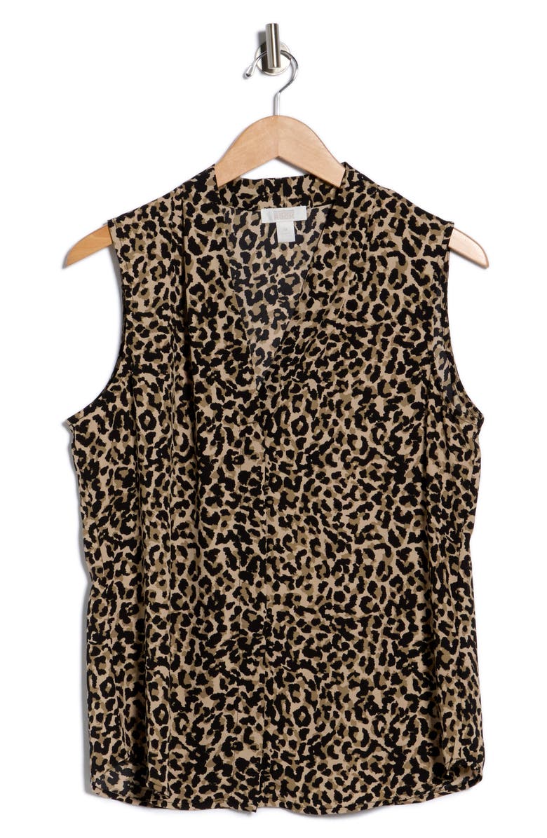 NORDSTROM RACK V-Neck Sleeveless Woven Shell Top, Alternate, color, Black- Olive Leopard Lore