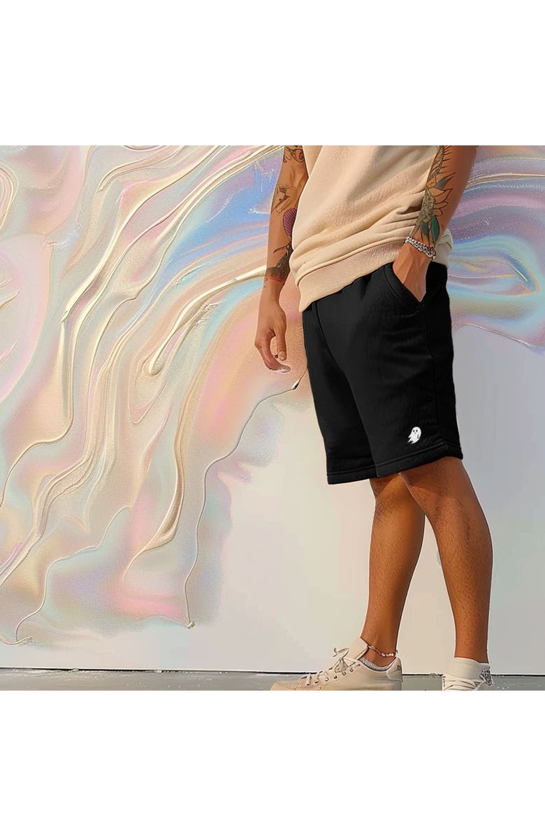 Dalix Mens Ghost Relaxed Fleece Sweat Elastic Shorts, Alternate, color, Black