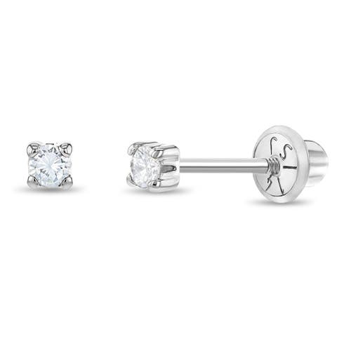 In Season Jewelry 14k Square Set Cubic Zirconia Solitaire Earrings In Silver