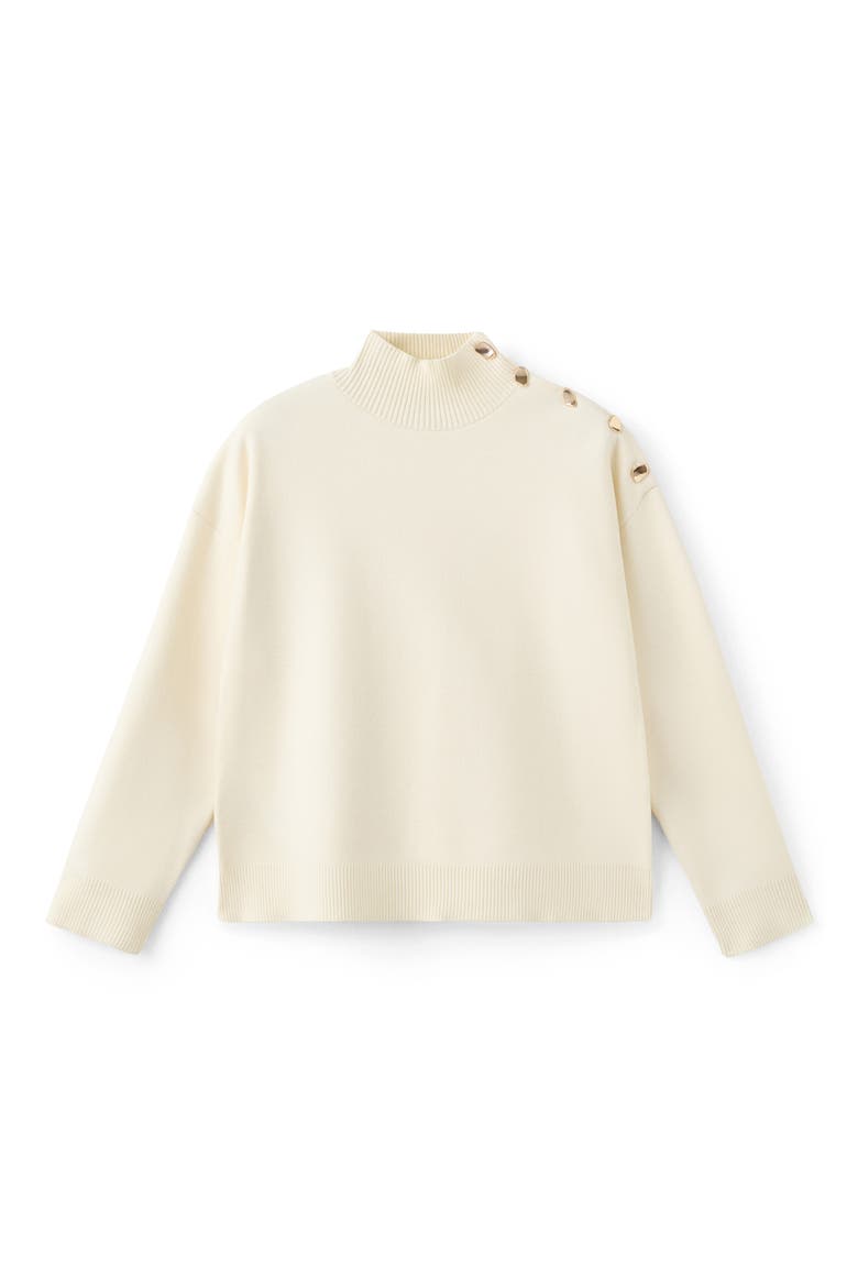 Mock Neck Sweater with Shoulder Buttons, Alternate, color, ECRU