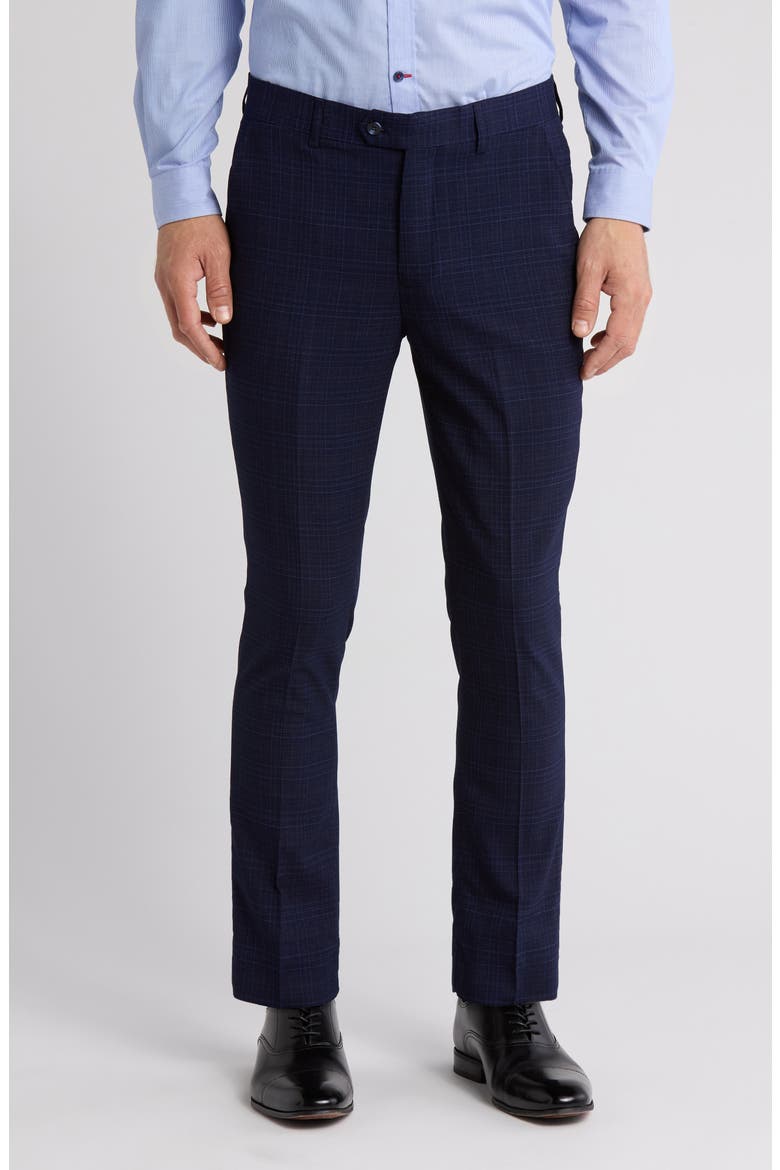 Plaid Slim Fit Dress Pants, Main, color, NAVY