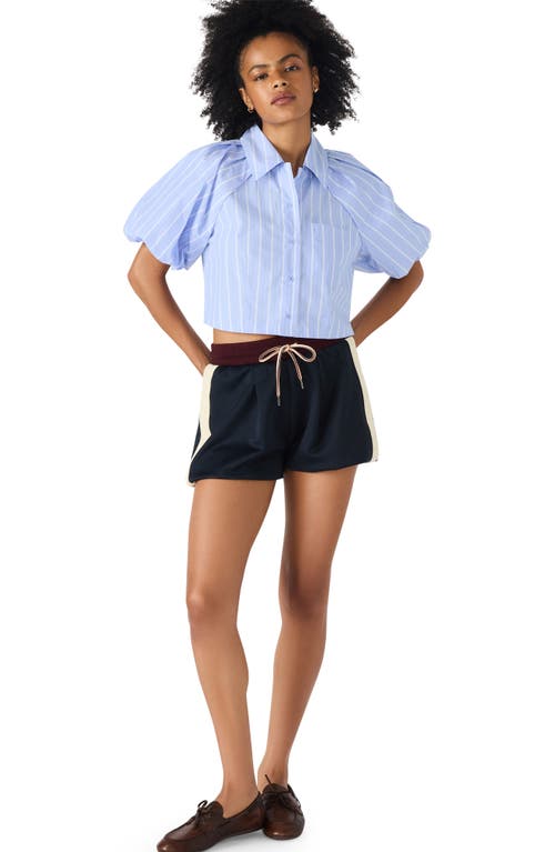 Steve Madden Reece Striped Puff Sleeve Shirt In Blue
