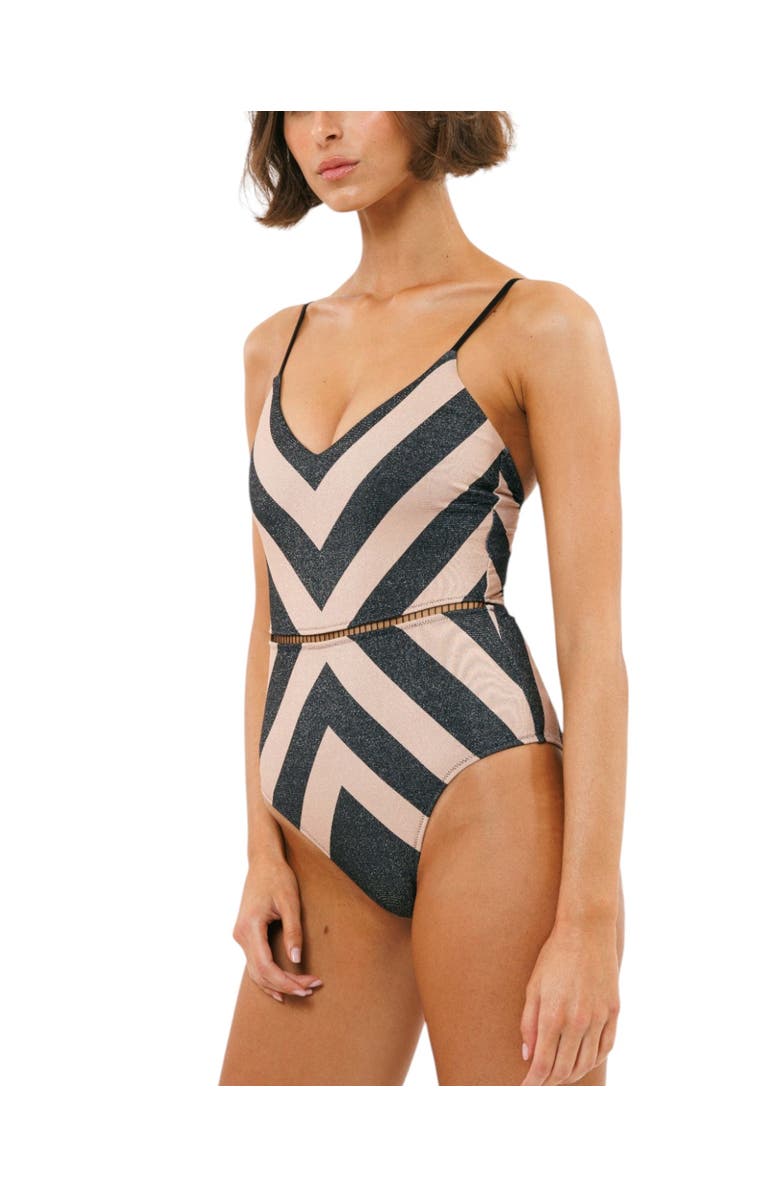 Biliblond Arava Stripes Onepiece Swimsuit, Main, color, Black Nude Lurex