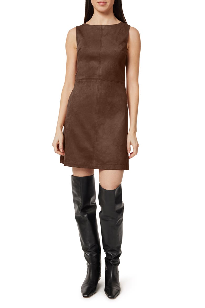 Suede Shift Dress, Main, color, DOWNTOWN BROWN