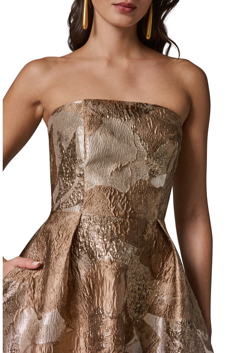 Metallic Jacquard Strapless Gown, Alternate, color, UMBRIA MULTI