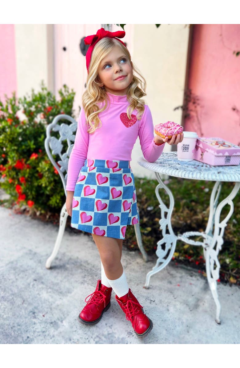Mia Belle Girls Little Miss Heartthrob Chambray Skort Set, Alternate, color, Pink