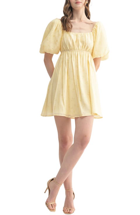 Floral Jacquard Balloon Sleeve Tie-Back Minidress