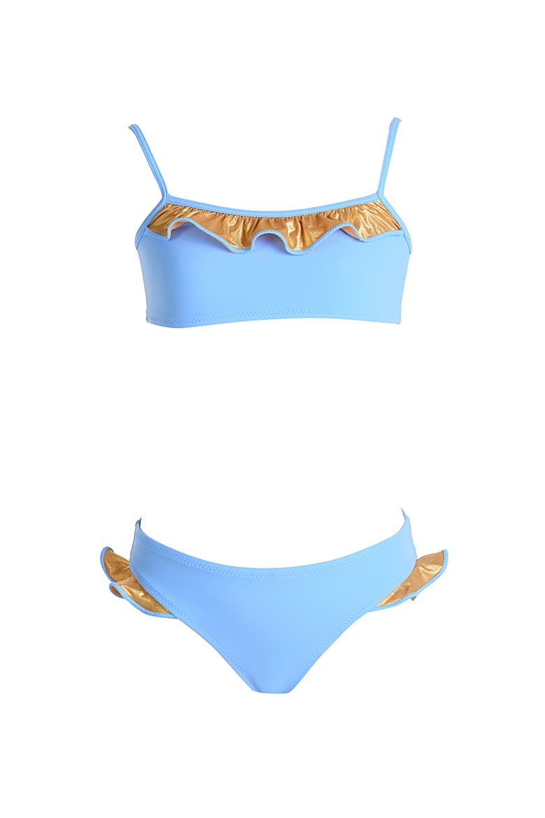 Ruffled with Shimmering Bronz Foil Accents Two-Piece Bikini, Main, color, Blue