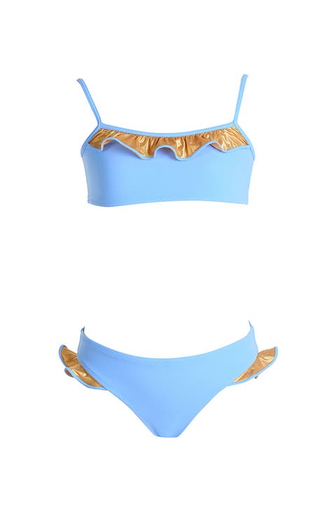 Ruffled with Shimmering Bronz Foil Accents Two-Piece Bikini