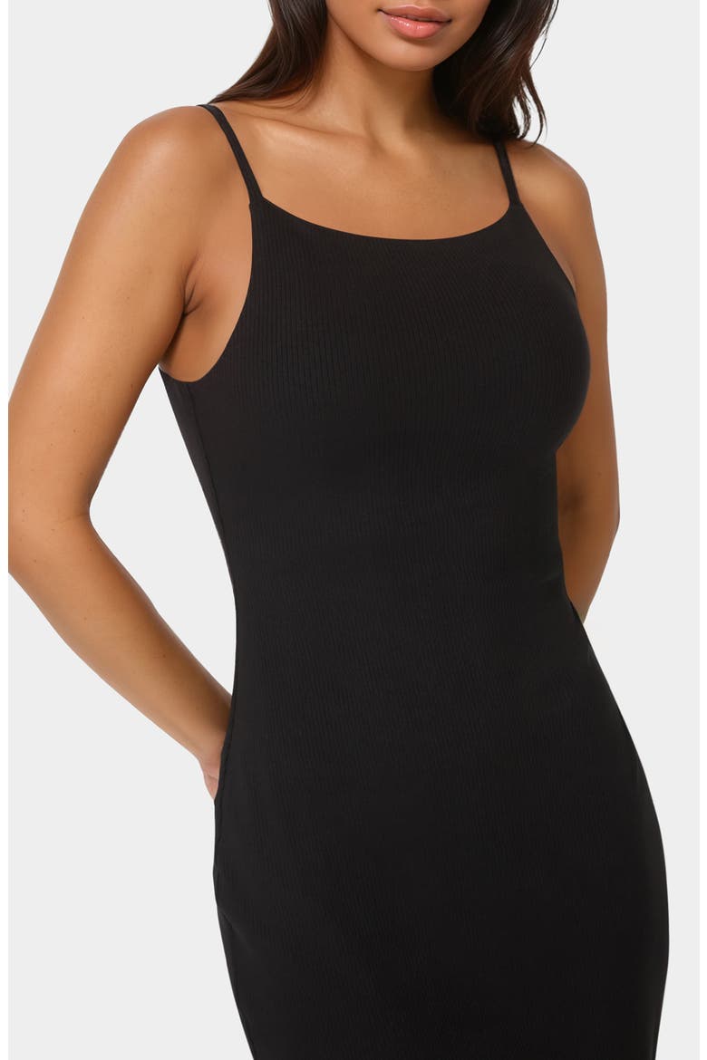 Square Neck Rib Knit Mid Dress, Alternate, color, BLACK