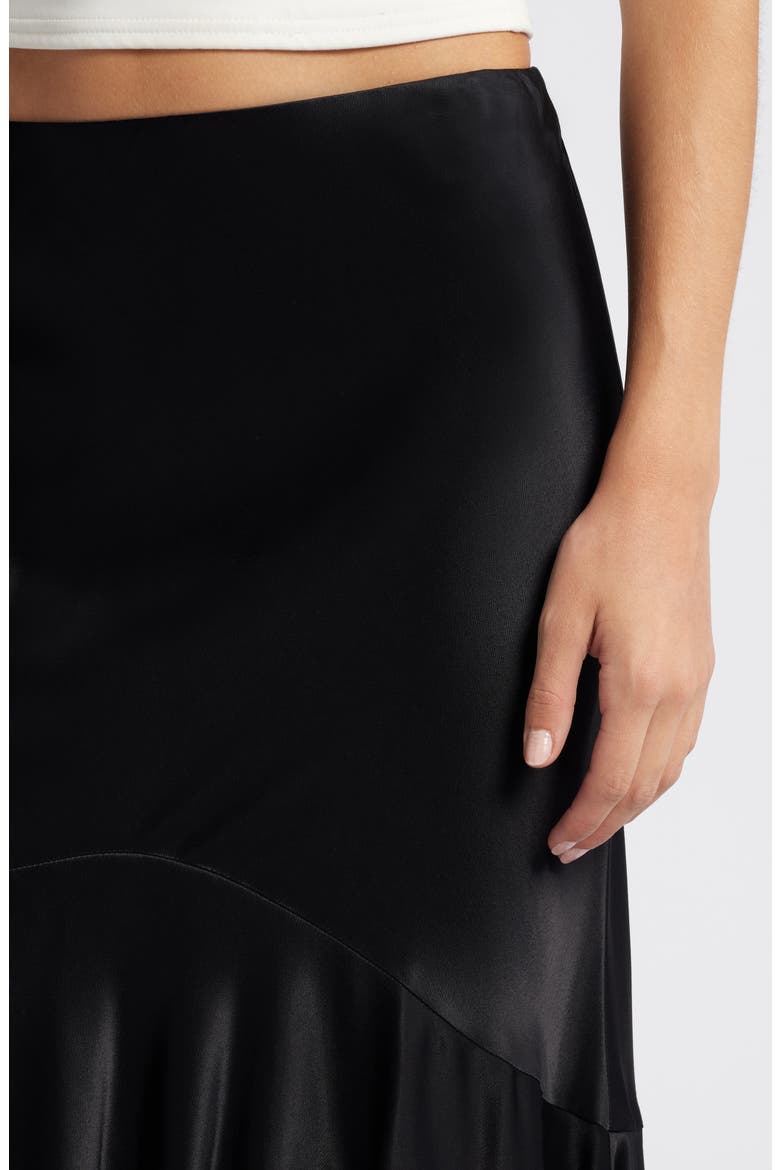 Edwina Asymmetric Satin Midi Skirt, Alternate, color, BLACK