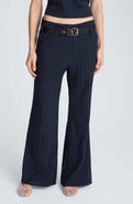 Kenneth Cole Belted Pinstripe Flare Leg Pants
