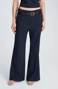 Kenneth Cole Belted Pinstripe Flare Leg Pants