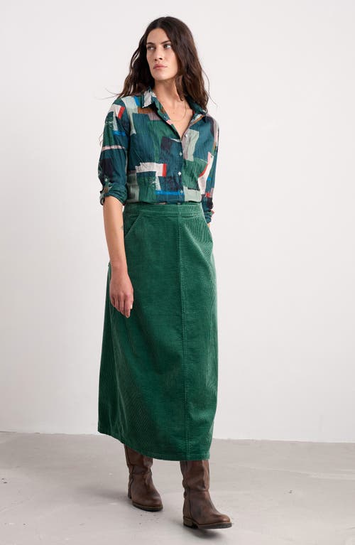 Seasalt Cornwall Window Wren Organic Cotton Corduroy Midi Skirt In Green