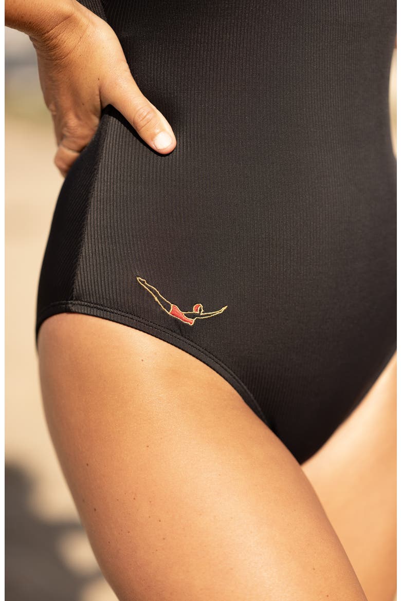 BBQ Ribs One-Piece Swimsuit, Alternate, color, BLACK