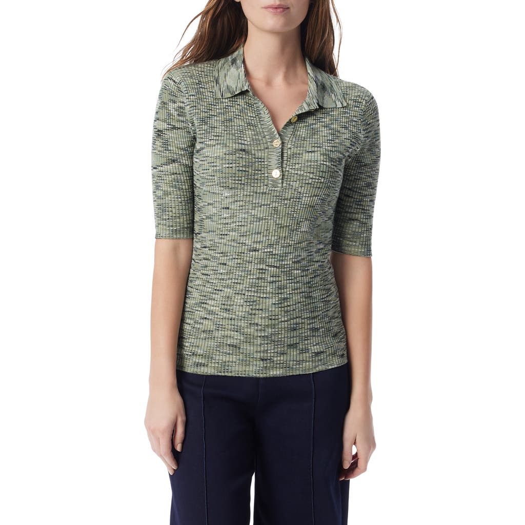 Do By Dee Ocleppo Cleo Space Dye Rib Polo Sweater In Green