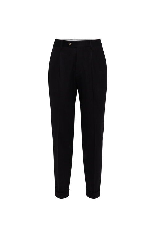 Brunello Cucinelli Flannel Leisure Fit Trousers In Black