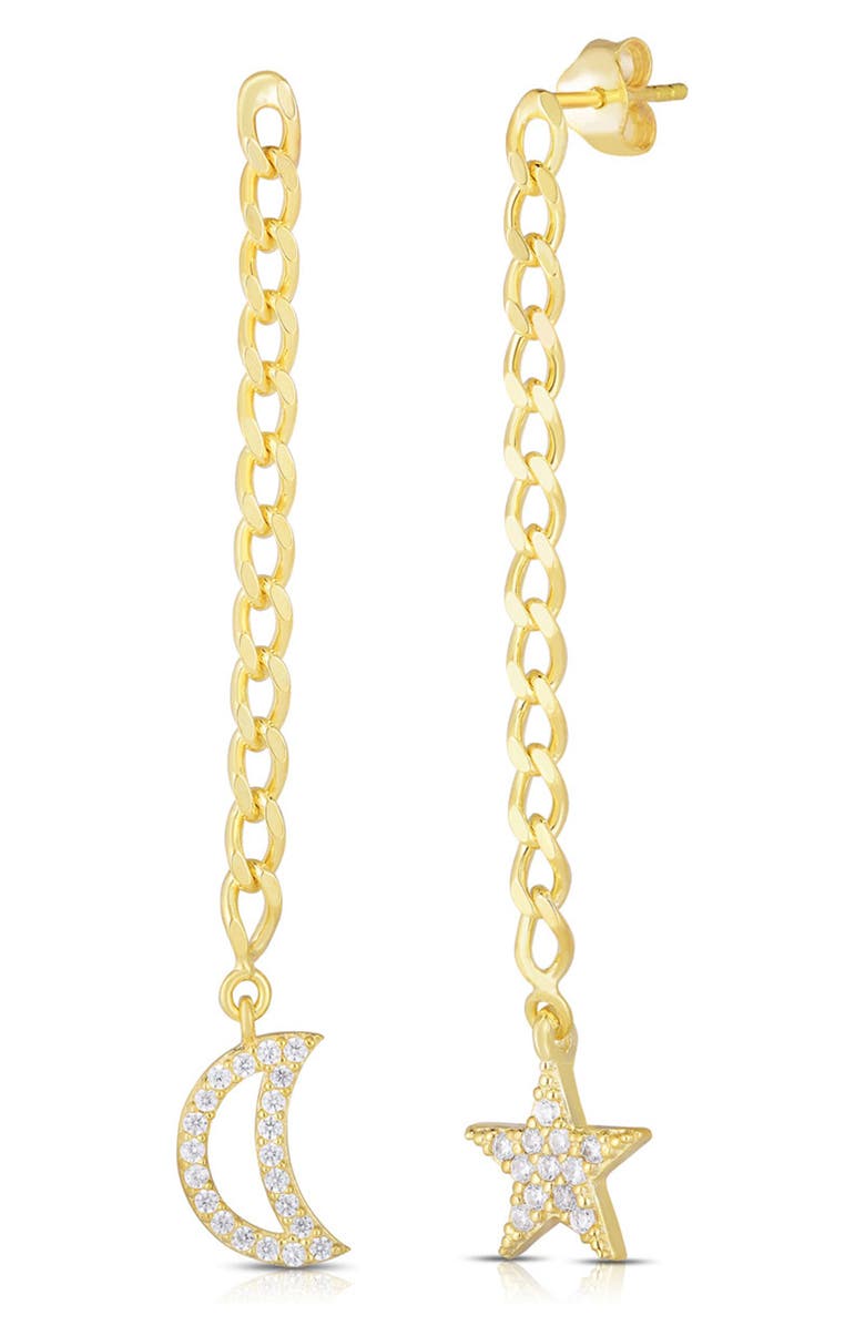 SPHERA MILANO 14K Gold Plated Sterling Silver & CZ Celestial Drop Earrings, Main, color, Yellow Gold