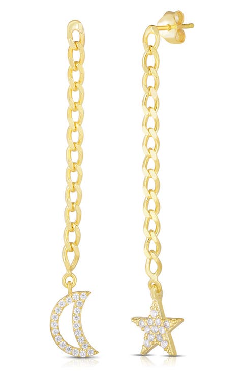 14K Gold Plated Sterling Silver & CZ Celestial Drop Earrings