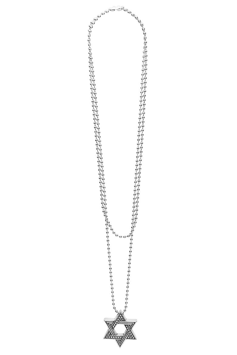Signature Caviar Star of David Pendant Necklace, Alternate, color, SILVER
