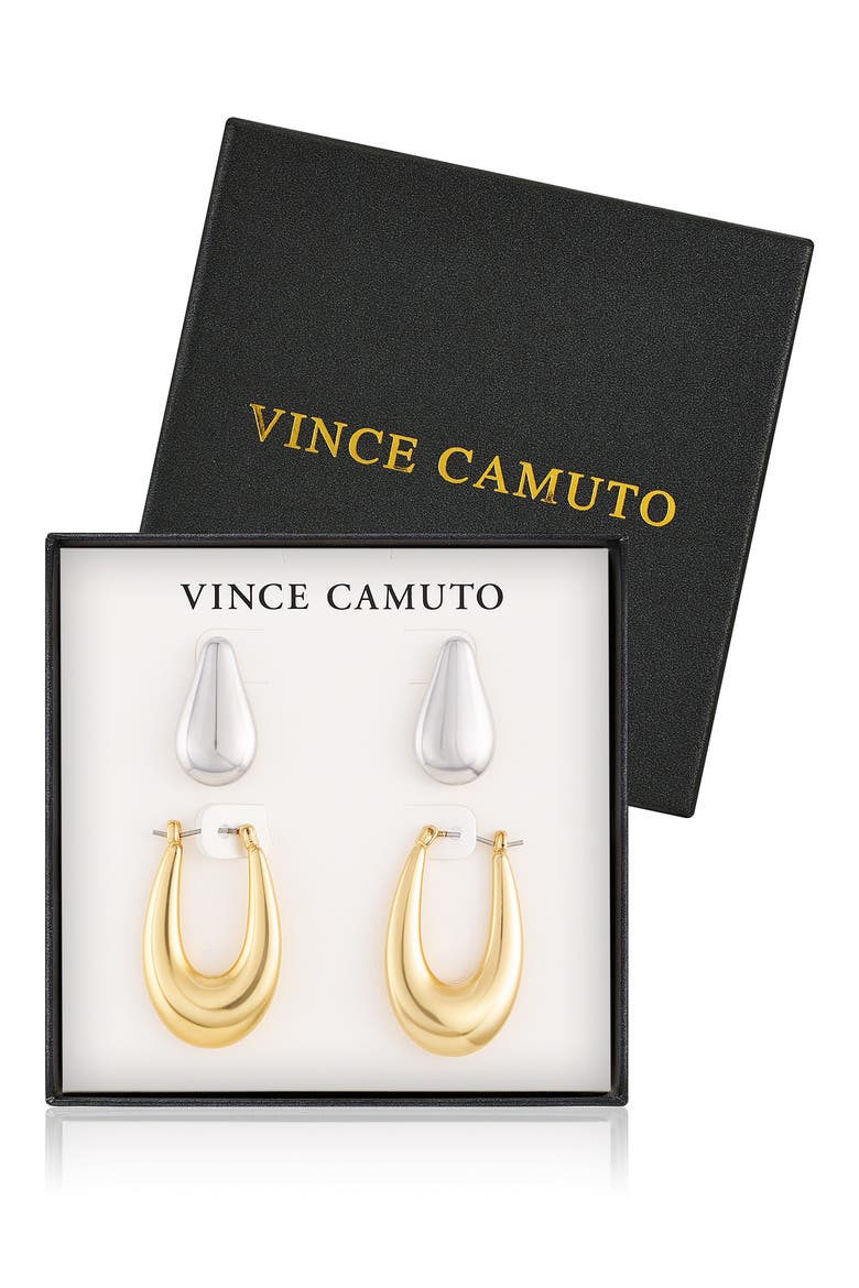 Set of 2 Two-Tone Teardrop & Oval Hoop Earrings, Alternate, color, TWO TONE