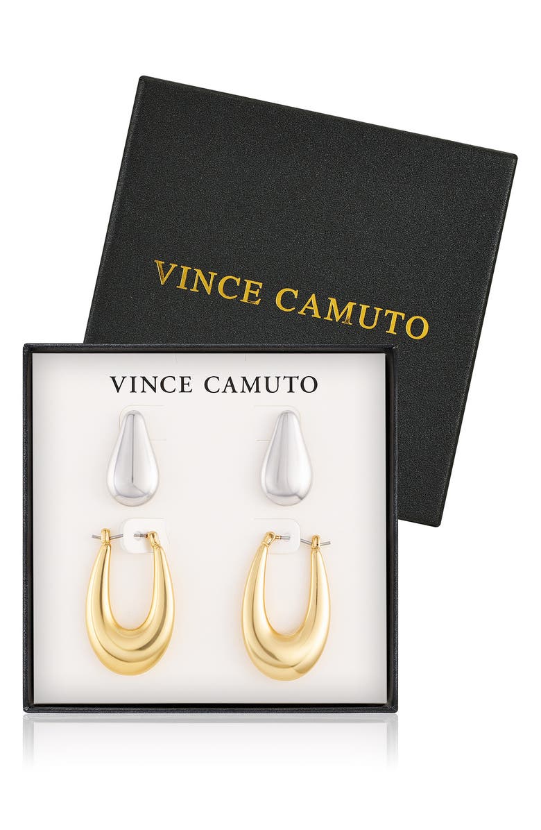 Vince Camuto Set of 2 Two-Tone Teardrop & Oval Hoop Earrings, Alternate, color, Two Tone