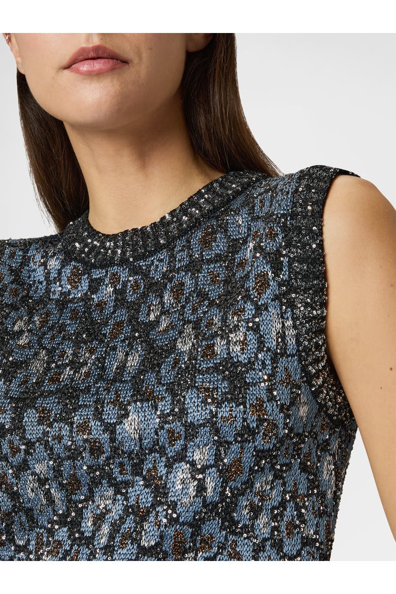 Crew-neck Top In Jacquard Knit With Animalier Pattern, Alternate, color, Blue