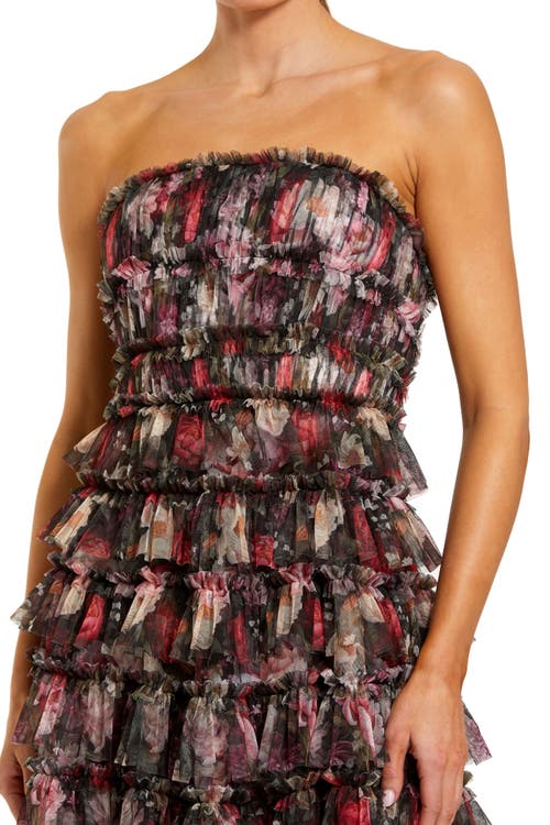 Mac Duggal Strapless Micro Ruffle A Line Midi Dress In Multi