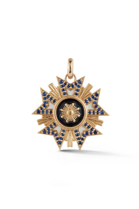 Florence Medallion Charm with Blue Sapphires and Enamel