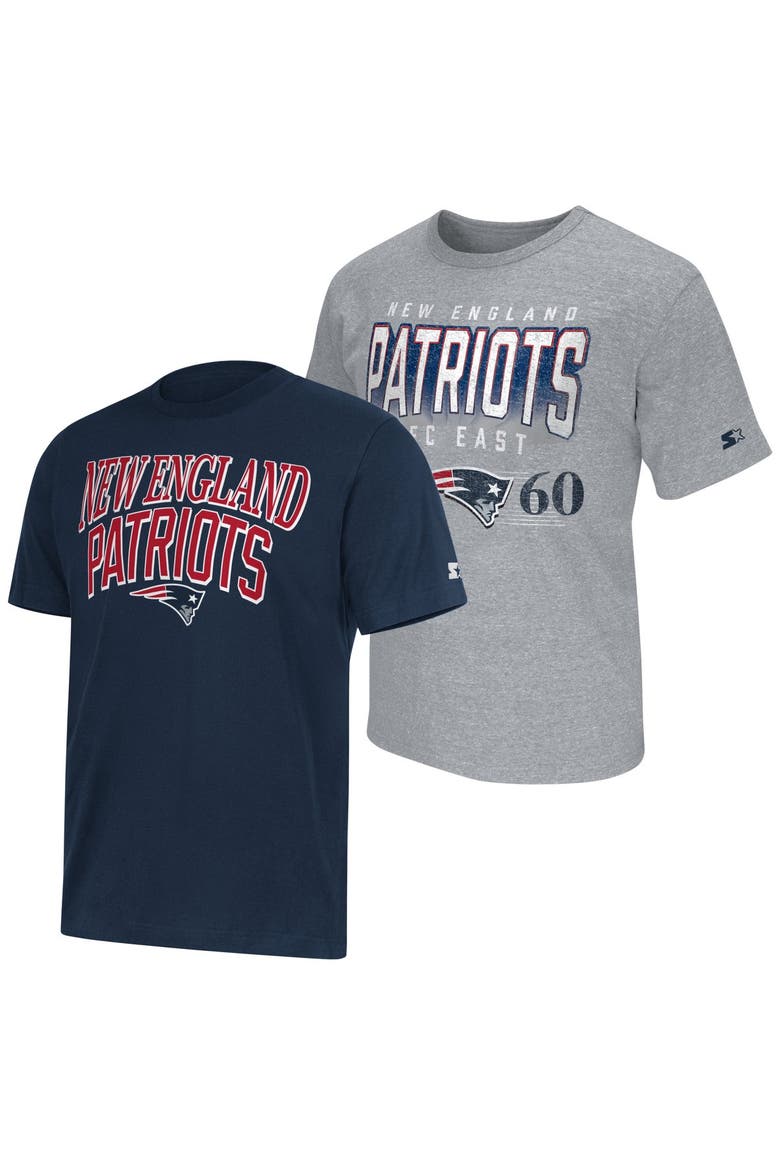 Men's Starter  Navy/Heather Gray New England Patriots Two-Pack Logo T-Shirt Set, Main, color, Navy
