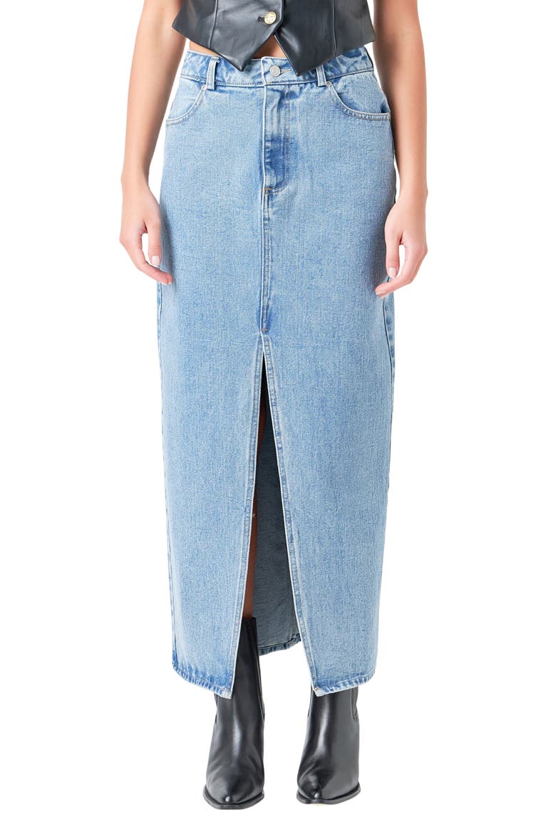 Denim Maxi Skirt, Main, color, BLUE