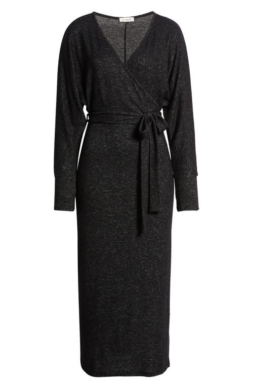 Loveappella Long Sleeve Faux Wrap Midi Dress In Black