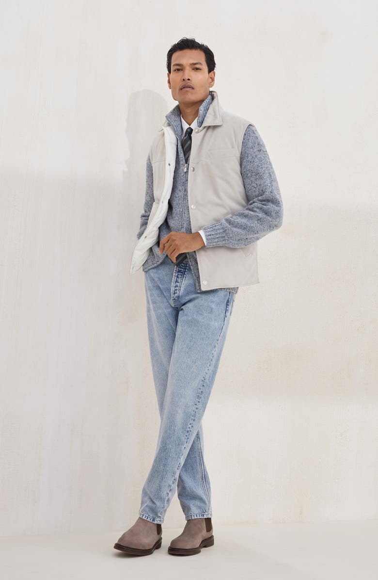 Brunello Cucinelli Suede down vest, Alternate, color, Ivory