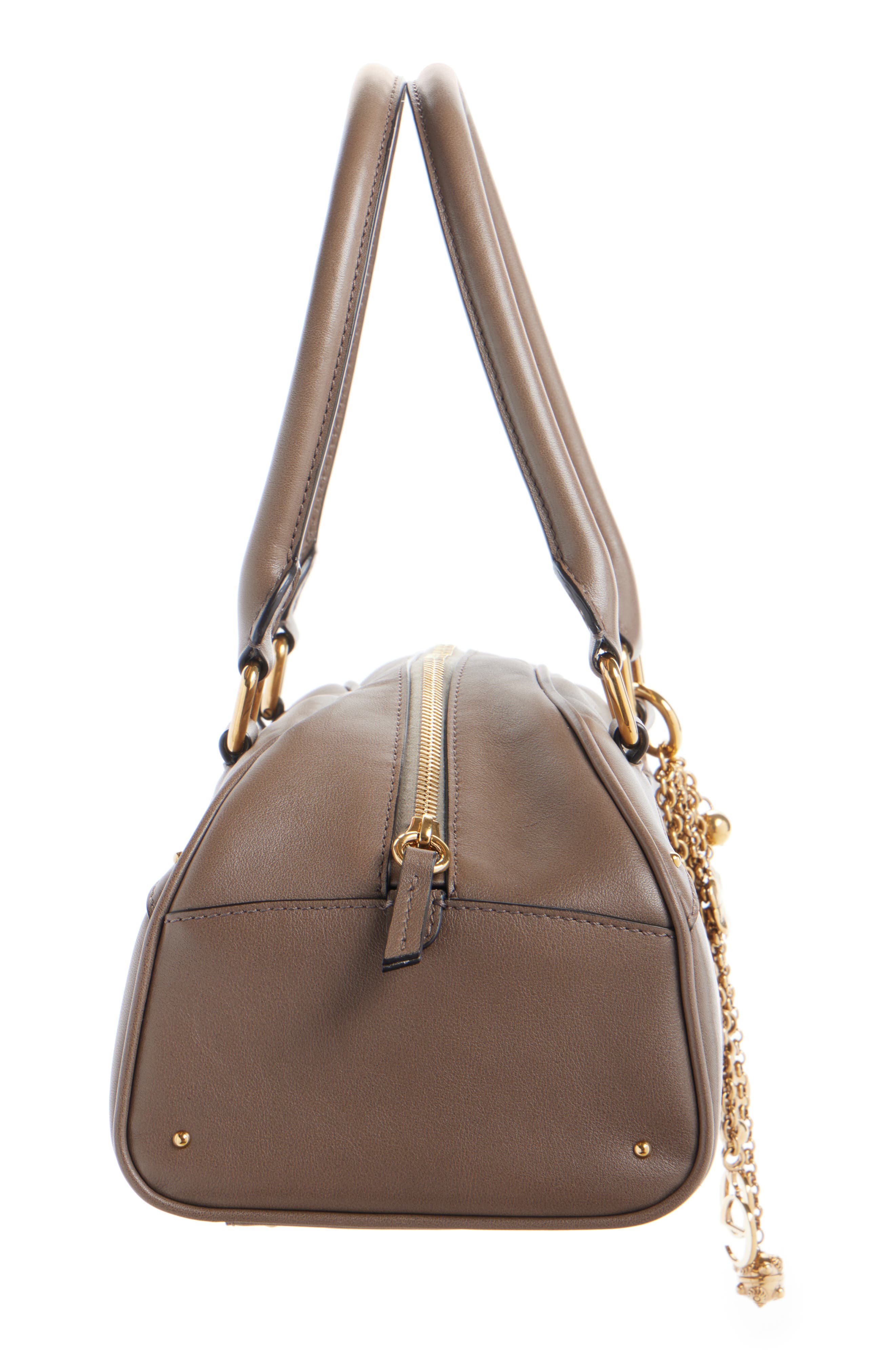 Bowling Leather Handheld Bag, Alternate, color, DEEP TAUPE