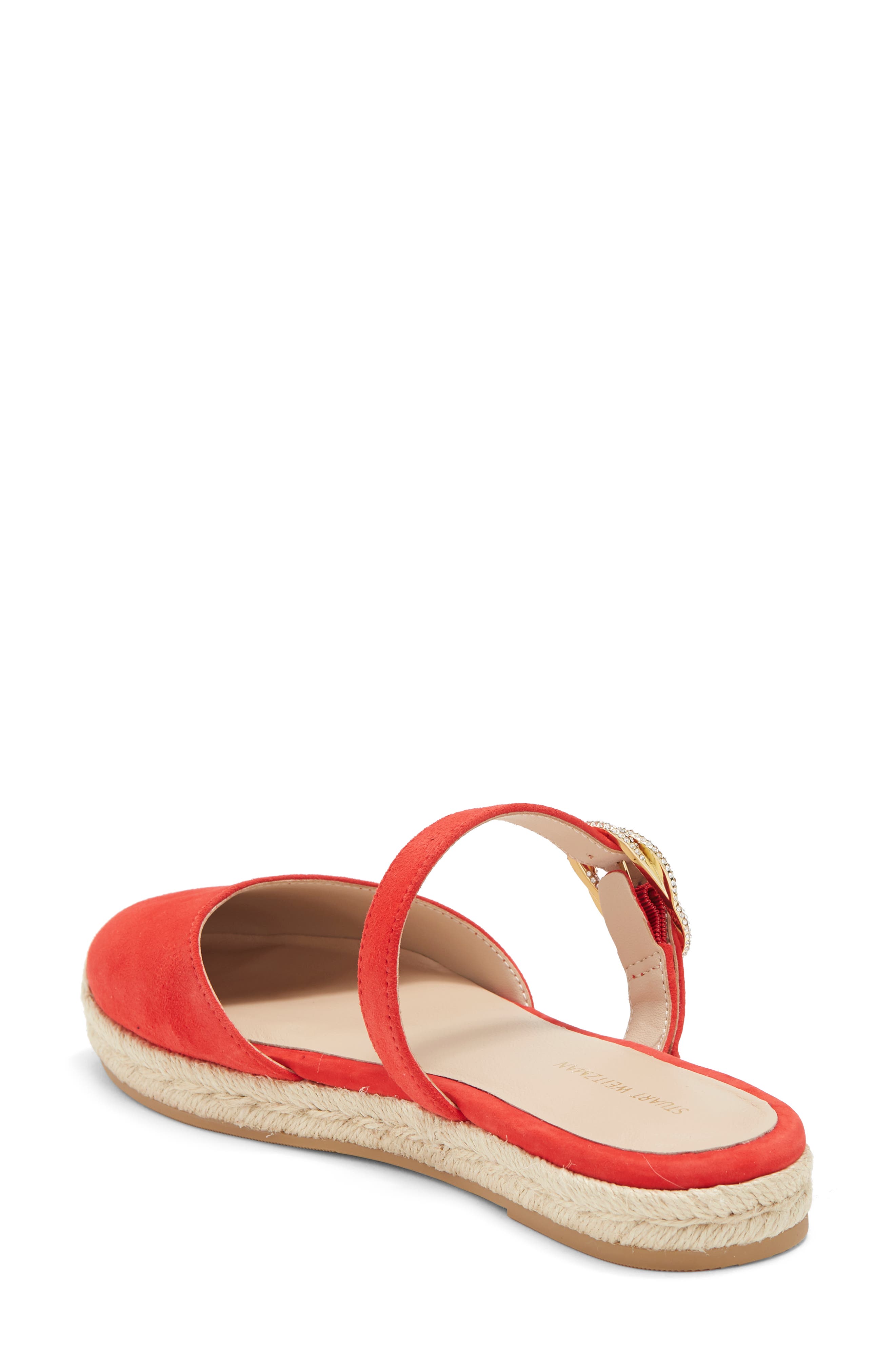 Stuart Weitzman Crystal Buckle Espadrille Mule, Alternate, color, Coral