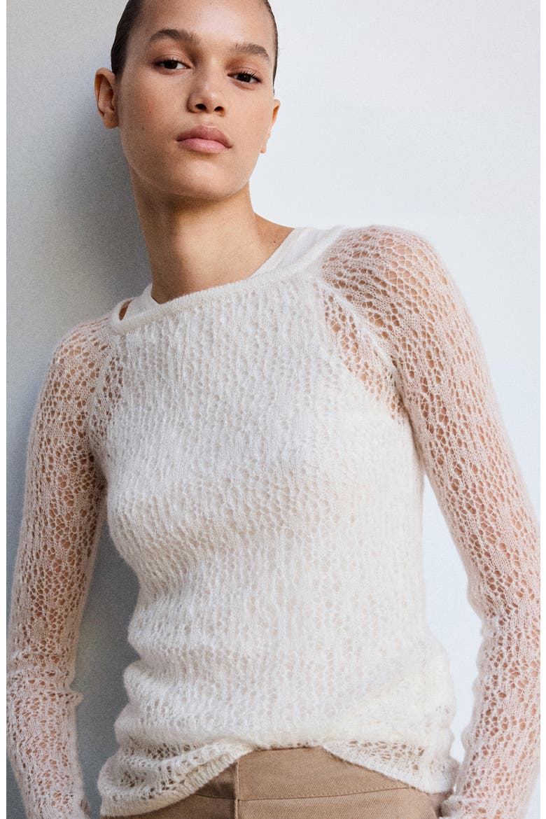 Openwork Knit Layered Sweater, Alternate, color, ECRU