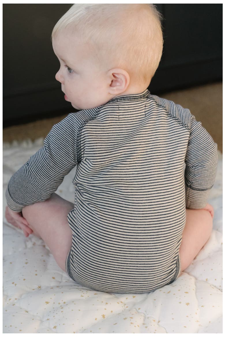 Sailor Stripe Raglan Sleeve Organic Cotton Bodysuit, Alternate, color, INK