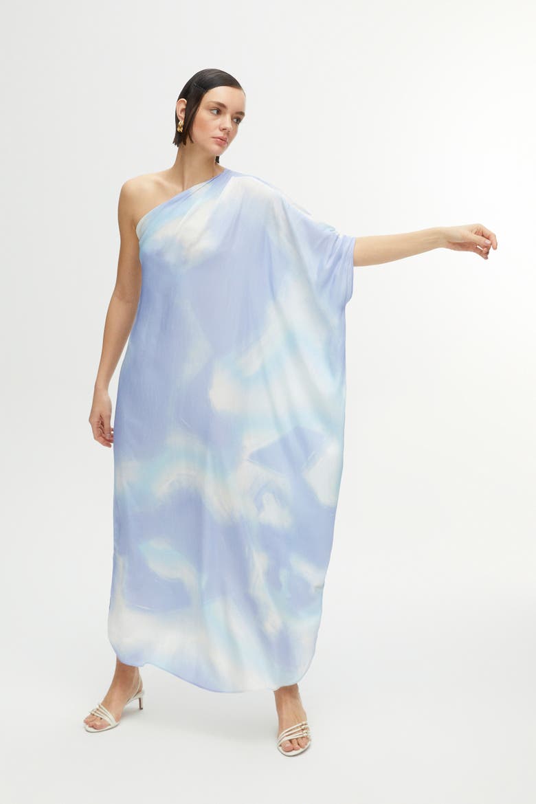 One-Shoulder Cape Midi-Dress, Alternate, color, Multi-Colored